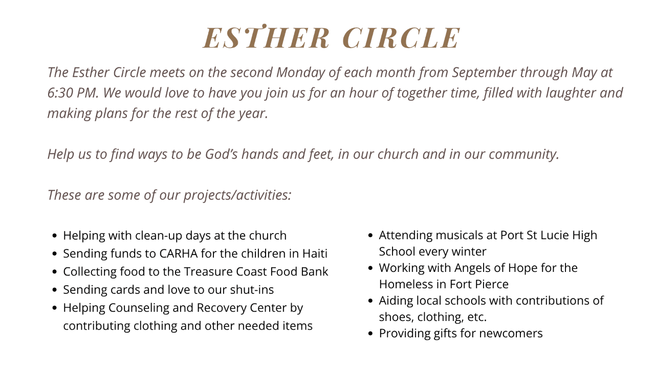 Various ways the Esther Circle helps our church and community
